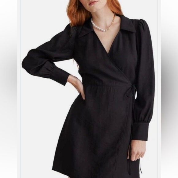 Nwt & Other Stories Black Collared True Wrap Mini Dress Long Sleeves Wom… - Picture 1 of 8